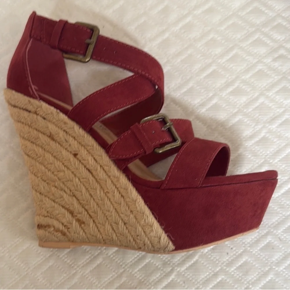 Leila Stone Rust Suede Espadrille Wedges
